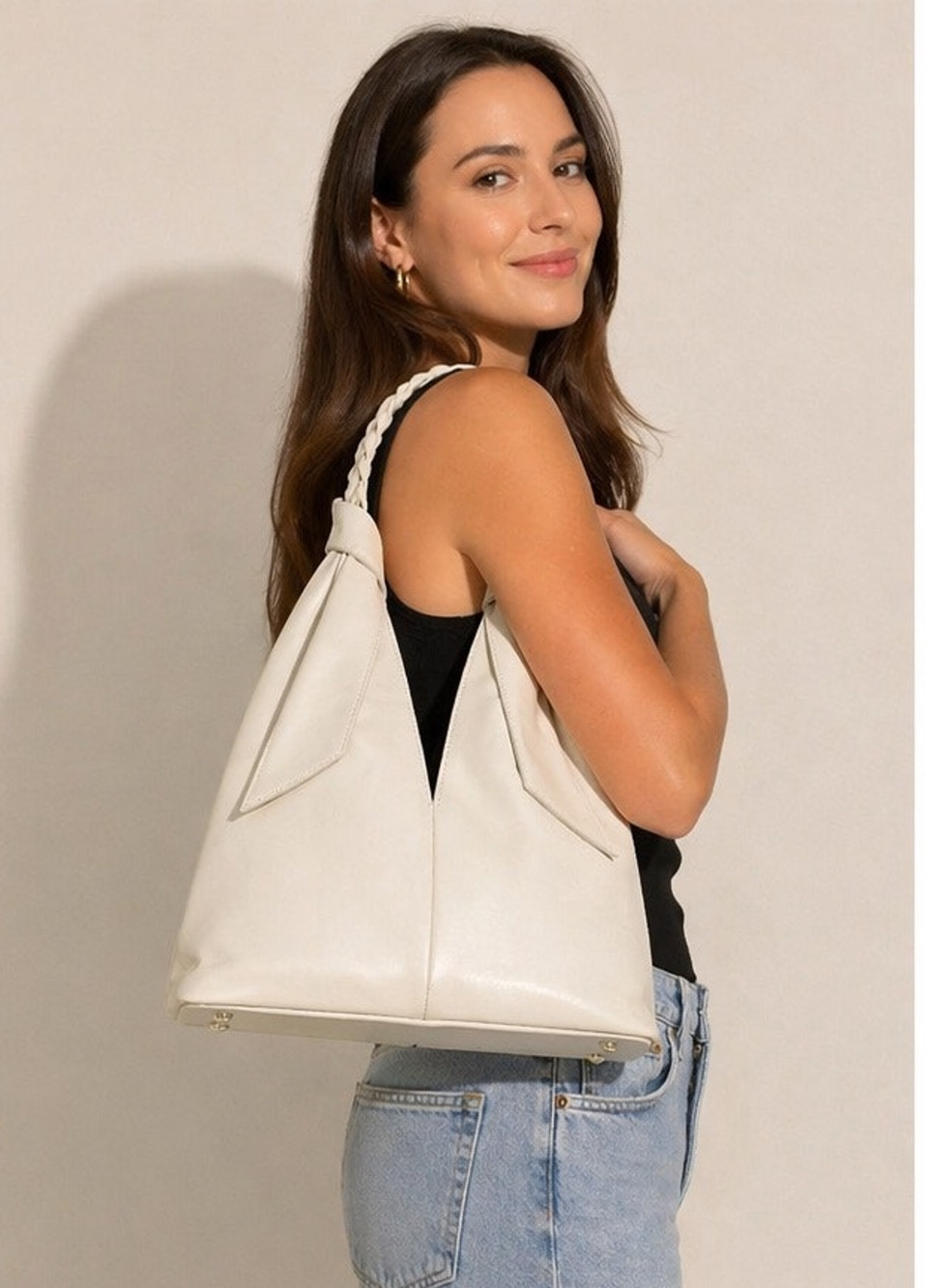 Uno Alla Volta Campania Ivory Italian Leather Hobo Shoulder Bag